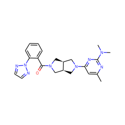 Cc1cc(N2C[C@H]3CN(C(=O)c4ccccc4-n4nccn4)C[C@H]3C2)nc(N(C)C)n1 ZINC000167164958