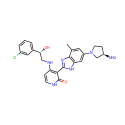 Cc1cc(N2CC[C@@H](N)C2)cc2[nH]c(-c3c(NC[C@@H](O)c4cccc(Cl)c4)cc[nH]c3=O)nc12 ZINC000049089355