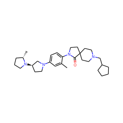 Cc1cc(N2CC[C@@H](N3CCC[C@@H]3C)C2)ccc1N1CCC2(CCN(CC3CCCC3)CC2)C1=O ZINC000068208892