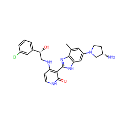 Cc1cc(N2CC[C@H](N)C2)cc2[nH]c(-c3c(NC[C@@H](O)c4cccc(Cl)c4)cc[nH]c3=O)nc12 ZINC000049020143