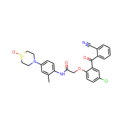 Cc1cc(N2CC[S+]([O-])CC2)ccc1NC(=O)COc1ccc(Cl)cc1C(=O)c1ccccc1C#N ZINC000013679755