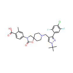 Cc1cc(N2CC3(CCN(Cc4cn(C(C)(C)C)nc4-c4cc(F)c(Cl)cc4F)CC3)OC2=O)ccc1C(=O)O ZINC000144615820