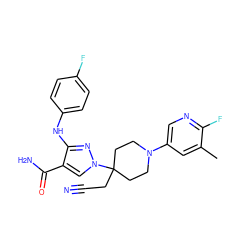 Cc1cc(N2CCC(CC#N)(n3cc(C(N)=O)c(Nc4ccc(F)cc4)n3)CC2)cnc1F ZINC000204932232