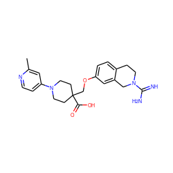 Cc1cc(N2CCC(COc3ccc4c(c3)CN(C(=N)N)CC4)(C(=O)O)CC2)ccn1 ZINC000013644386