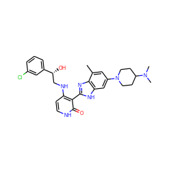 Cc1cc(N2CCC(N(C)C)CC2)cc2[nH]c(-c3c(NC[C@@H](O)c4cccc(Cl)c4)cc[nH]c3=O)nc12 ZINC000040918997