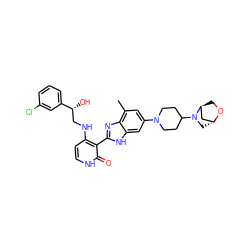 Cc1cc(N2CCC(N3C[C@@H]4C[C@@H]3CO4)CC2)cc2[nH]c(-c3c(NC[C@@H](O)c4cccc(Cl)c4)cc[nH]c3=O)nc12 ZINC000101181719