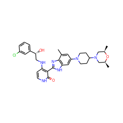 Cc1cc(N2CCC(N3C[C@H](C)O[C@H](C)C3)CC2)cc2[nH]c(-c3c(NC[C@@H](O)c4cccc(Cl)c4)cc[nH]c3=O)nc12 ZINC000042806726