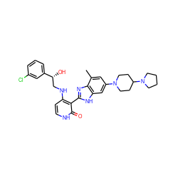 Cc1cc(N2CCC(N3CCCC3)CC2)cc2[nH]c(-c3c(NC[C@@H](O)c4cccc(Cl)c4)cc[nH]c3=O)nc12 ZINC000049867356