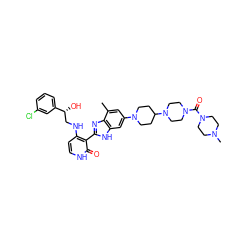 Cc1cc(N2CCC(N3CCN(C(=O)N4CCN(C)CC4)CC3)CC2)cc2[nH]c(-c3c(NC[C@@H](O)c4cccc(Cl)c4)cc[nH]c3=O)nc12 ZINC000049767869