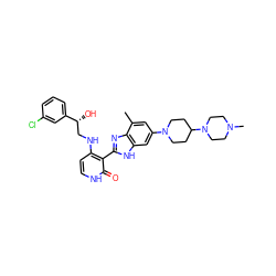 Cc1cc(N2CCC(N3CCN(C)CC3)CC2)cc2[nH]c(-c3c(NC[C@@H](O)c4cccc(Cl)c4)cc[nH]c3=O)nc12 ZINC000044351693