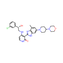 Cc1cc(N2CCC(N3CCOCC3)CC2)cc2[nH]c(-c3c(NC[C@@H](O)c4cccc(Cl)c4)cc[nH]c3=O)nc12 ZINC000049872046