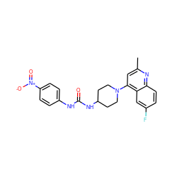 Cc1cc(N2CCC(NC(=O)Nc3ccc([N+](=O)[O-])cc3)CC2)c2cc(F)ccc2n1 ZINC000299854836