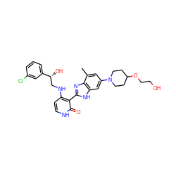 Cc1cc(N2CCC(OCCO)CC2)cc2[nH]c(-c3c(NC[C@@H](O)c4cccc(Cl)c4)cc[nH]c3=O)nc12 ZINC000049867713