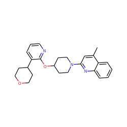 Cc1cc(N2CCC(Oc3ncccc3C3CCOCC3)CC2)nc2ccccc12 ZINC000096169025