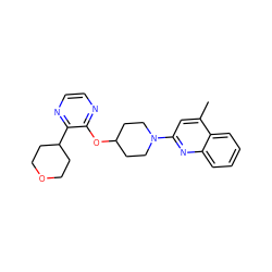 Cc1cc(N2CCC(Oc3nccnc3C3CCOCC3)CC2)nc2ccccc12 ZINC000096169020