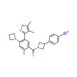 Cc1cc(N2CCC2)c(-c2n[nH]c(C)c2C)cc1C(=O)N1CC(c2ccc(C#N)cc2)C1 ZINC000219070471