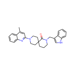 Cc1cc(N2CCC3(CCCN(Cc4c[nH]c5ccccc45)C3=O)CC2)nc2ccccc12 ZINC000096173203