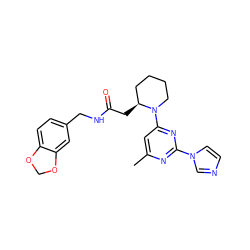 Cc1cc(N2CCCC[C@@H]2CC(=O)NCc2ccc3c(c2)OCO3)nc(-n2ccnc2)n1 ZINC000035272709