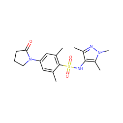 Cc1cc(N2CCCC2=O)cc(C)c1S(=O)(=O)Nc1c(C)nn(C)c1C ZINC000001422685