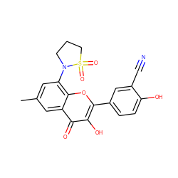 Cc1cc(N2CCCS2(=O)=O)c2oc(-c3ccc(O)c(C#N)c3)c(O)c(=O)c2c1 ZINC000087664199