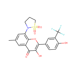 Cc1cc(N2CCCS2(=O)=O)c2oc(-c3ccc(O)c(C(F)(F)F)c3)c(O)c(=O)c2c1 ZINC000028822457