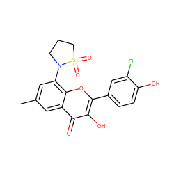 Cc1cc(N2CCCS2(=O)=O)c2oc(-c3ccc(O)c(Cl)c3)c(O)c(=O)c2c1 ZINC000000593266