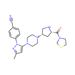 Cc1cc(N2CCN([C@@H]3CN[C@H](C(=O)N4CCSC4)C3)CC2)n(-c2ccc(C#N)cc2)n1 ZINC000095564307