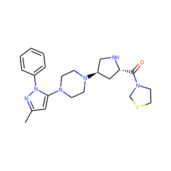 Cc1cc(N2CCN([C@H]3CN[C@H](C(=O)N4CCSC4)C3)CC2)n(-c2ccccc2)n1 ZINC000095563900