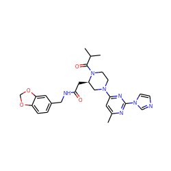 Cc1cc(N2CCN(C(=O)C(C)C)[C@H](CC(=O)NCc3ccc4c(c3)OCO4)C2)nc(-n2ccnc2)n1 ZINC000035273331