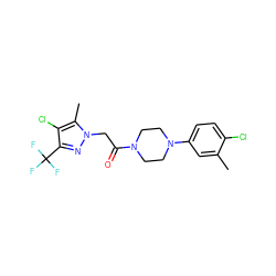 Cc1cc(N2CCN(C(=O)Cn3nc(C(F)(F)F)c(Cl)c3C)CC2)ccc1Cl ZINC000095583862