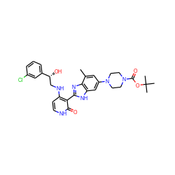 Cc1cc(N2CCN(C(=O)OC(C)(C)C)CC2)cc2[nH]c(-c3c(NC[C@@H](O)c4cccc(Cl)c4)cc[nH]c3=O)nc12 ZINC000049802374