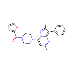 Cc1cc(N2CCN(C(=O)c3ccco3)CC2)n2nc(C)c(-c3ccccc3)c2n1 ZINC000004295106