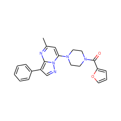 Cc1cc(N2CCN(C(=O)c3ccco3)CC2)n2ncc(-c3ccccc3)c2n1 ZINC000002238912