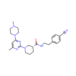 Cc1cc(N2CCN(C)CC2)nc(N2CCC[C@@H](C(=O)NCCc3ccc(C#N)cc3)C2)n1 ZINC000169310226