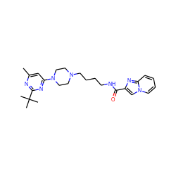 Cc1cc(N2CCN(CCCCNC(=O)c3cn4ccccc4n3)CC2)nc(C(C)(C)C)n1 ZINC000299827776