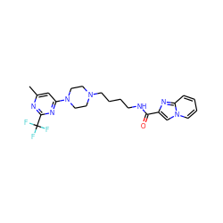 Cc1cc(N2CCN(CCCCNC(=O)c3cn4ccccc4n3)CC2)nc(C(F)(F)F)n1 ZINC000299824654