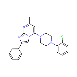 Cc1cc(N2CCN(c3ccccc3Cl)CC2)n2cc(-c3ccccc3)nc2n1 ZINC000001384181