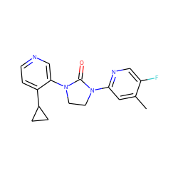 Cc1cc(N2CCN(c3cnccc3C3CC3)C2=O)ncc1F ZINC000144043667