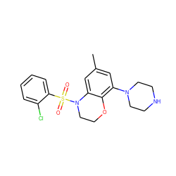 Cc1cc(N2CCNCC2)c2c(c1)N(S(=O)(=O)c1ccccc1Cl)CCO2 ZINC000003819420