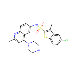 Cc1cc(N2CCNCC2)c2cc(NS(=O)(=O)c3sc4ccc(Cl)cc4c3C)ccc2n1 ZINC000026729520