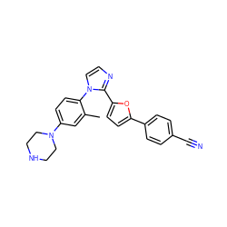 Cc1cc(N2CCNCC2)ccc1-n1ccnc1-c1ccc(-c2ccc(C#N)cc2)o1 ZINC000299824051