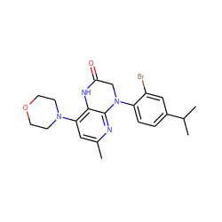 Cc1cc(N2CCOCC2)c2c(n1)N(c1ccc(C(C)C)cc1Br)CC(=O)N2 ZINC000013584806