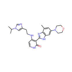 Cc1cc(N2CCOCC2)cc2[nH]c(-c3c(NCCc4cn(C(C)C)cn4)cc[nH]c3=O)nc12 ZINC000029040919