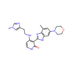 Cc1cc(N2CCOCC2)cc2[nH]c(-c3c(NCCc4cn(C)cn4)cc[nH]c3=O)nc12 ZINC000029040913