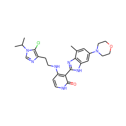 Cc1cc(N2CCOCC2)cc2[nH]c(-c3c(NCCc4ncn(C(C)C)c4Cl)cc[nH]c3=O)nc12 ZINC000029040925