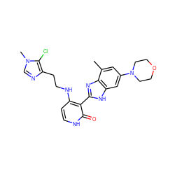 Cc1cc(N2CCOCC2)cc2[nH]c(-c3c(NCCc4ncn(C)c4Cl)cc[nH]c3=O)nc12 ZINC000029040905