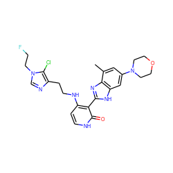 Cc1cc(N2CCOCC2)cc2[nH]c(-c3c(NCCc4ncn(CCF)c4Cl)cc[nH]c3=O)nc12 ZINC000029040921