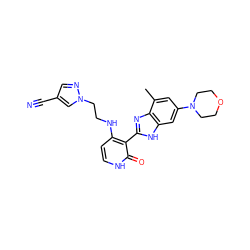 Cc1cc(N2CCOCC2)cc2[nH]c(-c3c(NCCn4cc(C#N)cn4)cc[nH]c3=O)nc12 ZINC000029040935