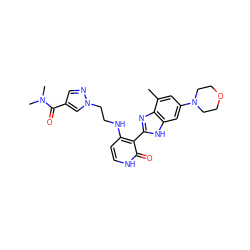 Cc1cc(N2CCOCC2)cc2[nH]c(-c3c(NCCn4cc(C(=O)N(C)C)cn4)cc[nH]c3=O)nc12 ZINC000049070830