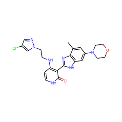 Cc1cc(N2CCOCC2)cc2[nH]c(-c3c(NCCn4cc(Cl)cn4)cc[nH]c3=O)nc12 ZINC000029040943